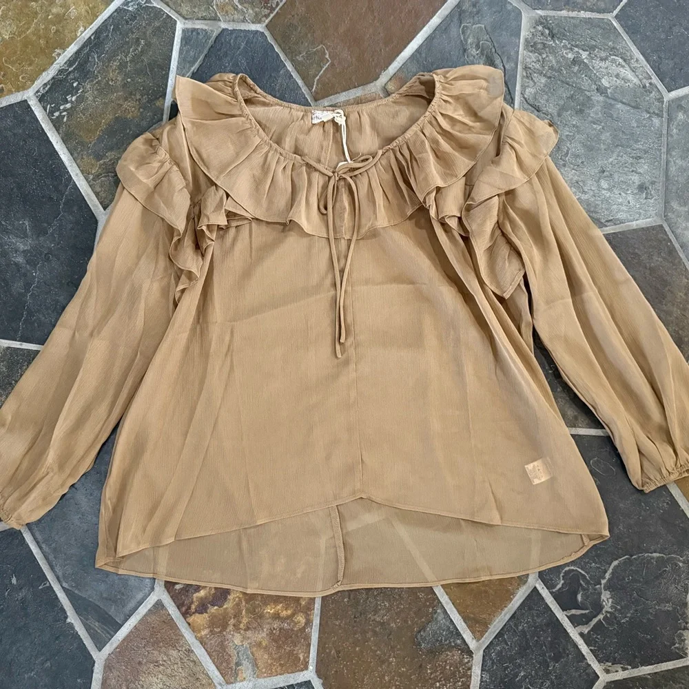 Hem & Thread Camel Ruffle Blouse - Picture 1 of 4